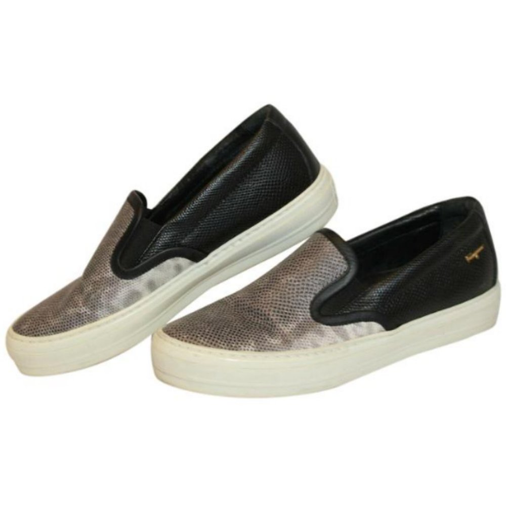 Salvatore Ferragamo Black & Gray Leather Sneakers